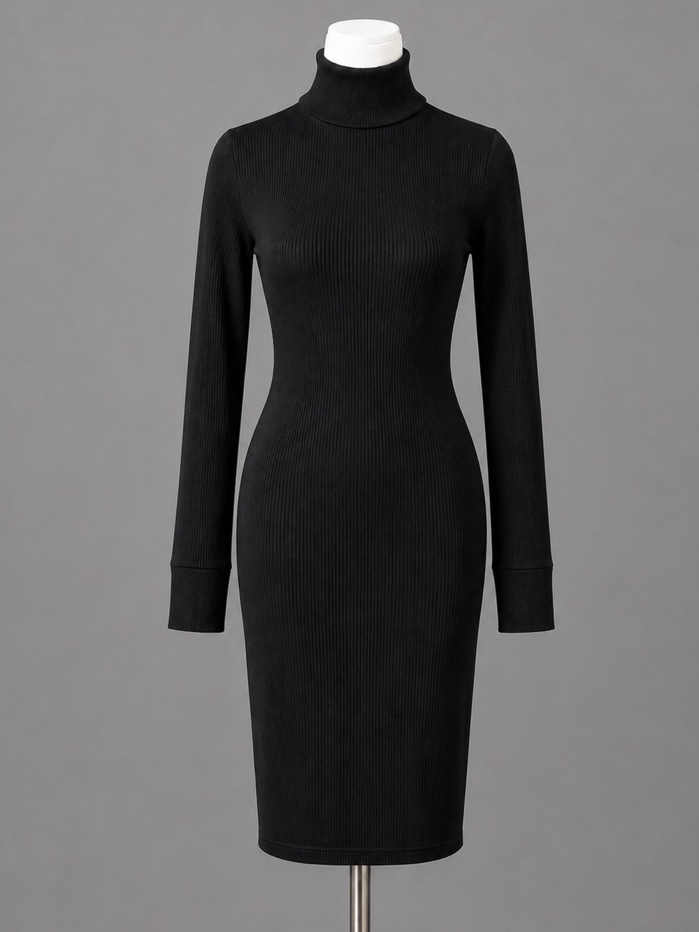 Carbon38 Ribbed Jet Black s M LONG SLEEVE TURTLENECK DRESS